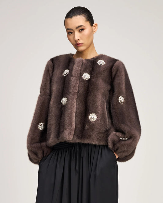 Cinq à Sept - Women - Dusted Oak Rhinestone Dahlia Faux Mink Benson Coat