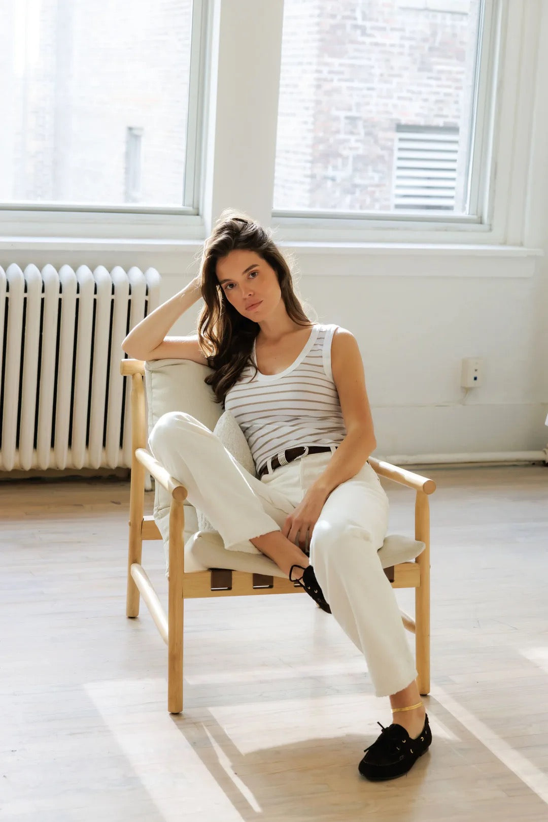 Perfect White Tee - Women - Driftwood/White  Khara Tank Stripe