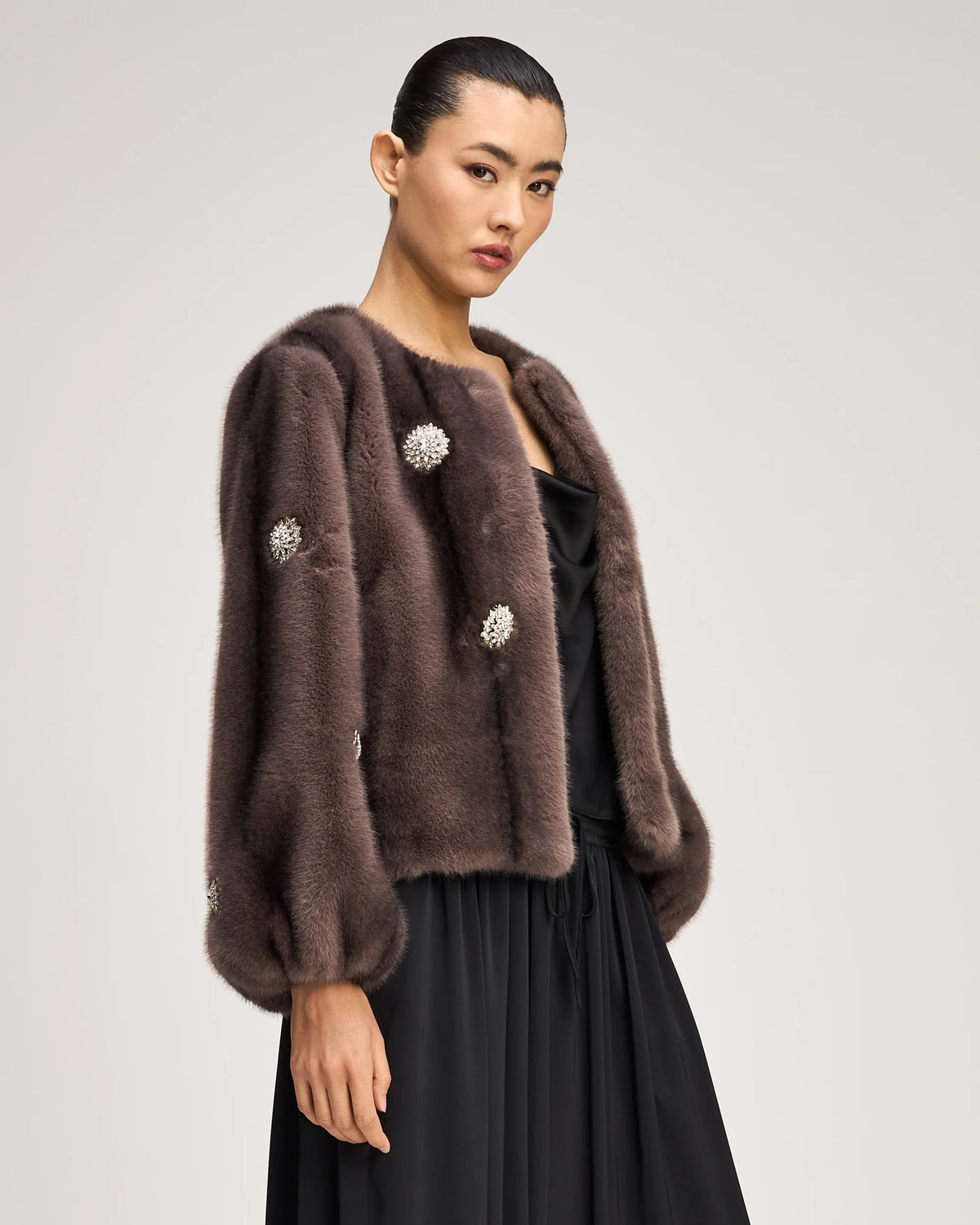 Cinq à Sept - Women - Dusted Oak Rhinestone Dahlia Faux Mink Benson Coat