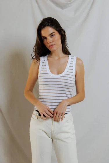 Perfect White Tee - Women - Driftwood/White  Khara Tank Stripe