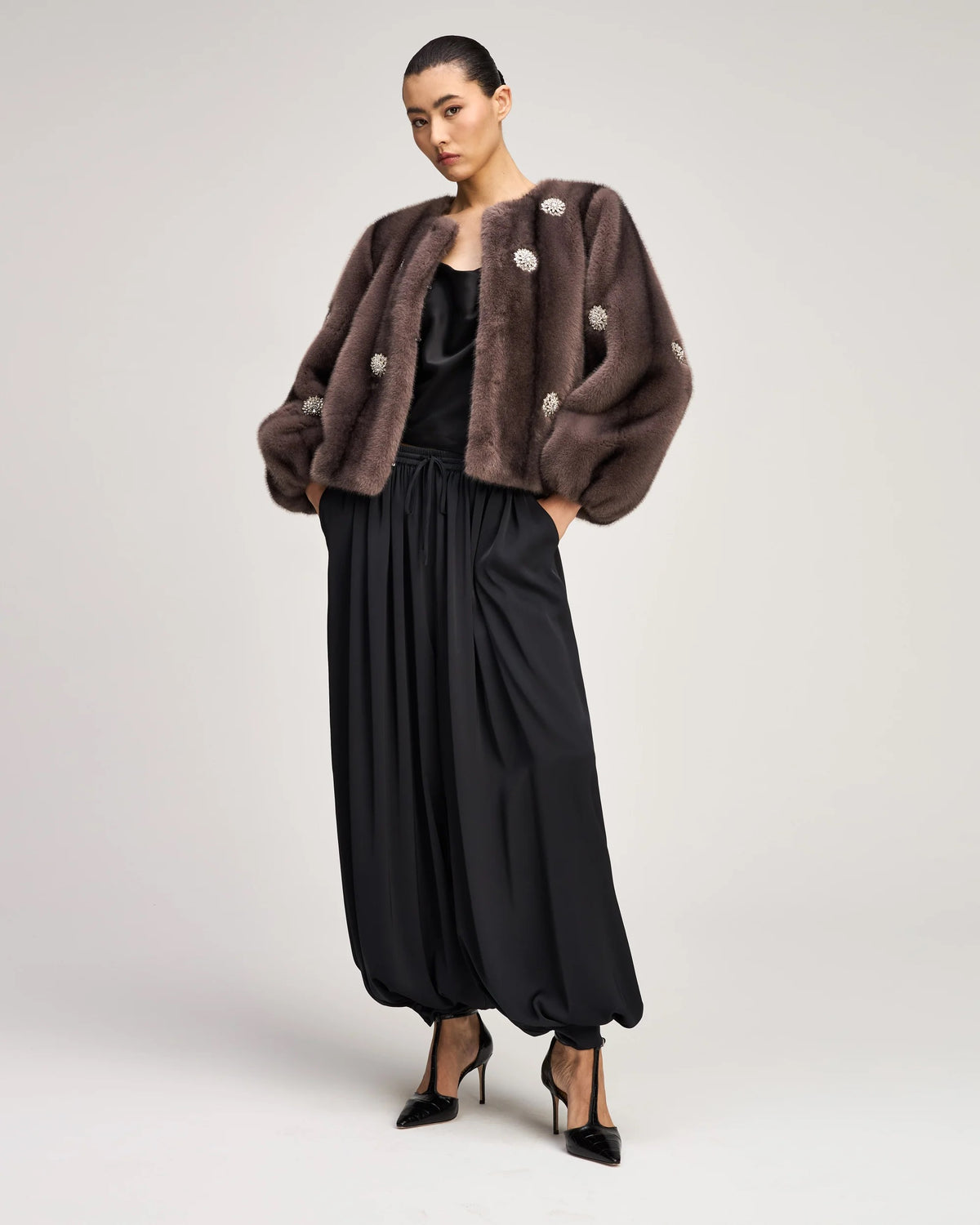 Cinq à Sept - Women - Dusted Oak Rhinestone Dahlia Faux Mink Benson Coat