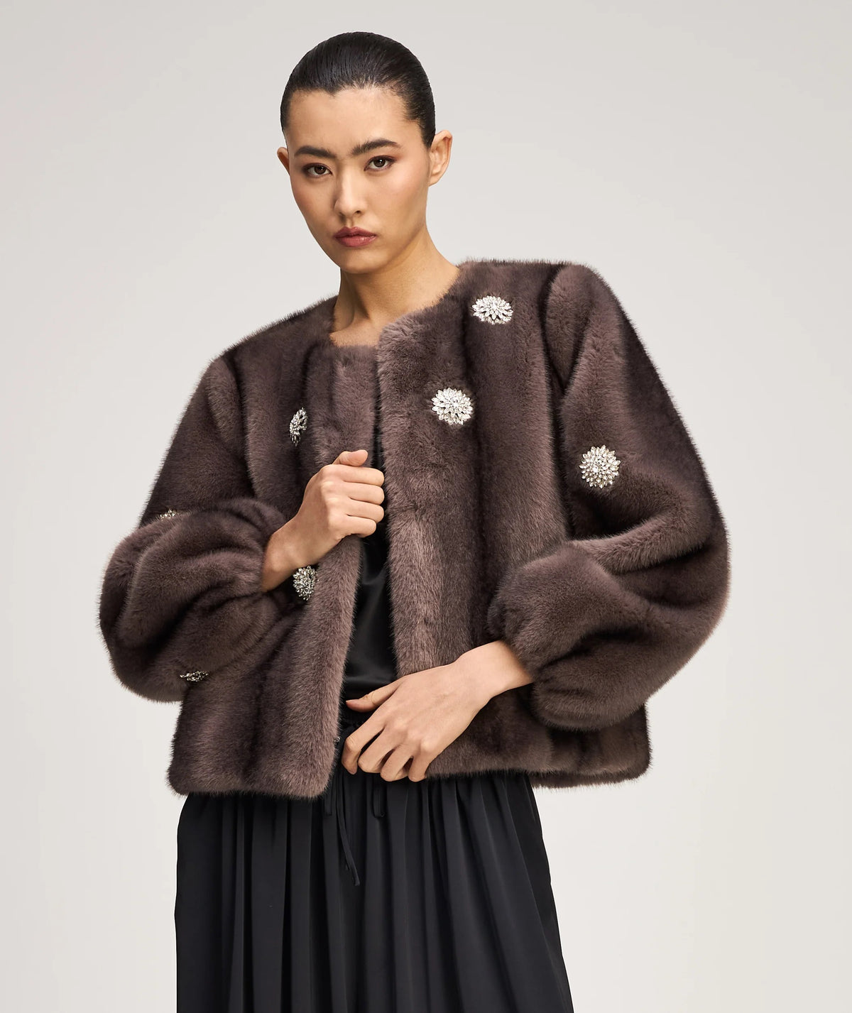Cinq à Sept - Women - Dusted Oak Rhinestone Dahlia Faux Mink Benson Coat