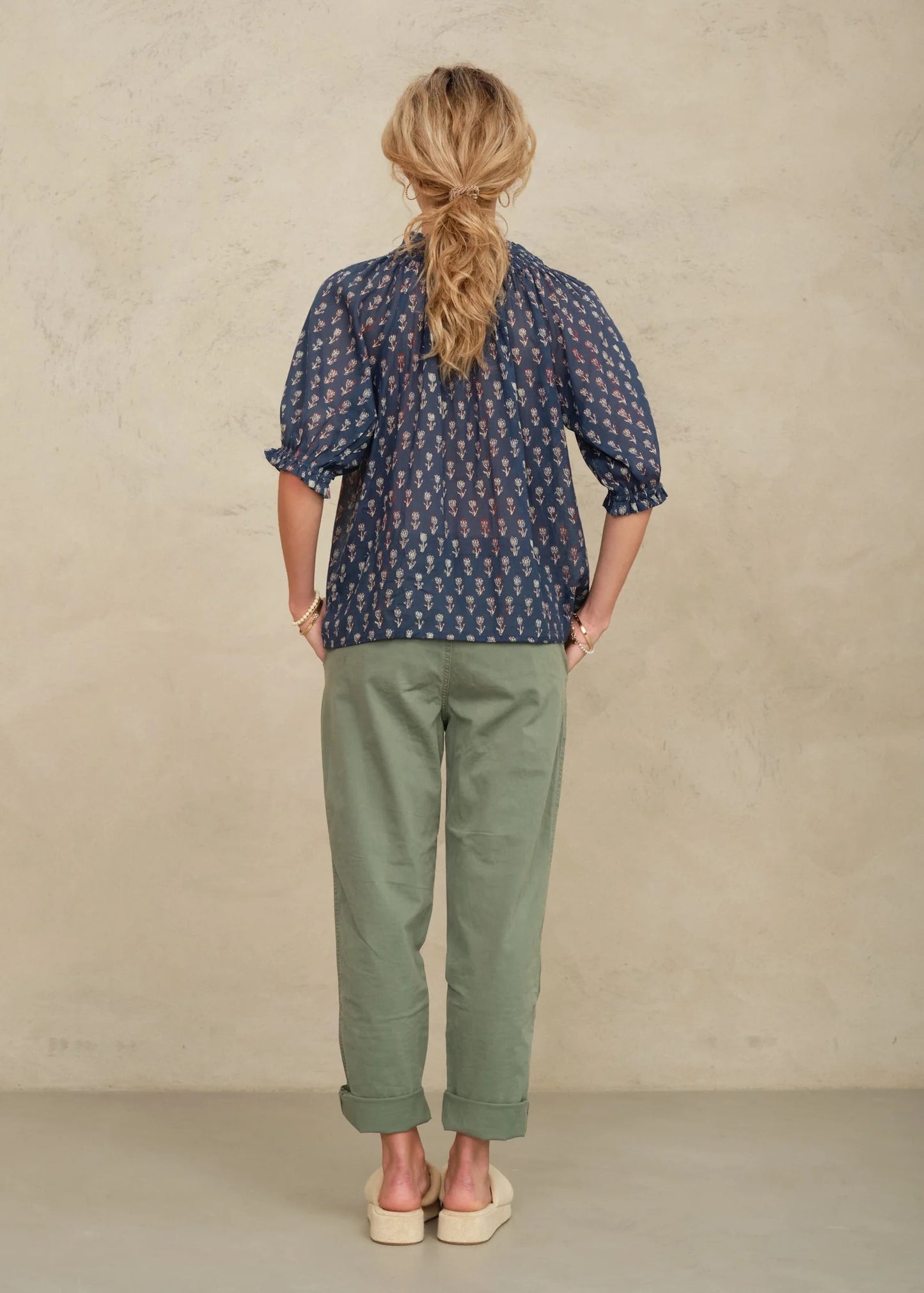 M.A.B.E. - Women Indigo Ari Print Short Sleeve Top