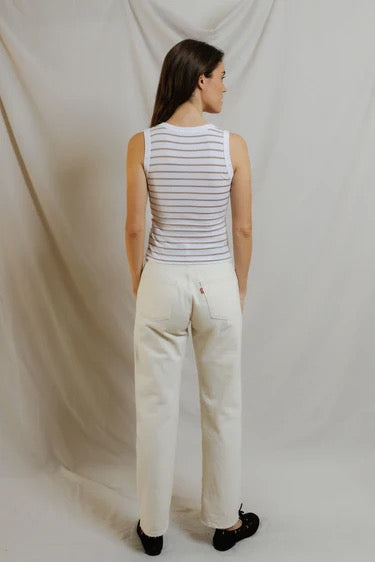 Perfect White Tee - Women - Driftwood/White  Khara Tank Stripe