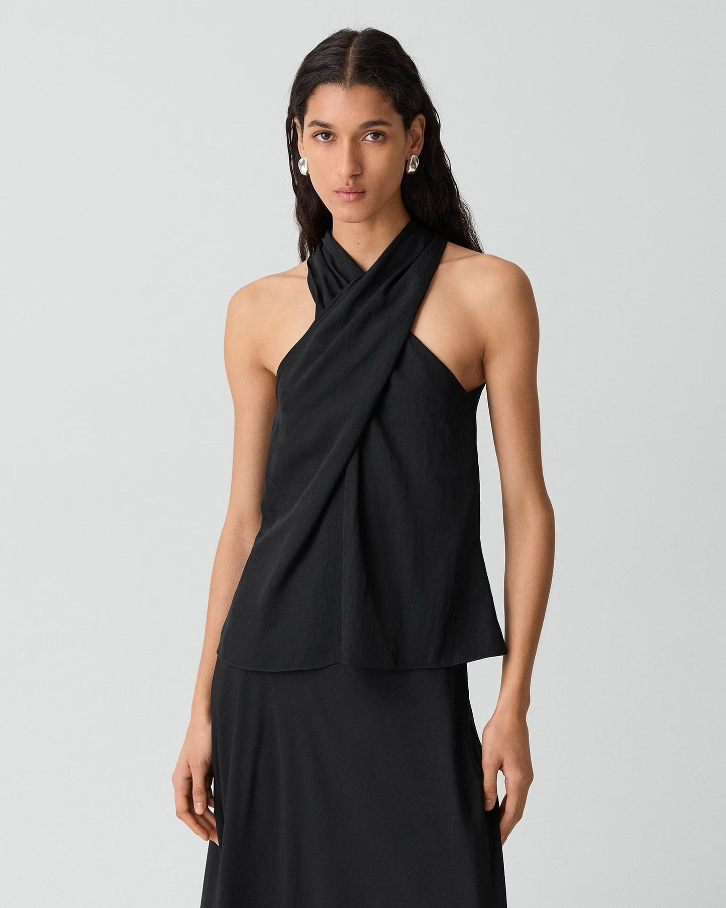 Theory - Women - Black Twisted HalterTop In Washed Twill