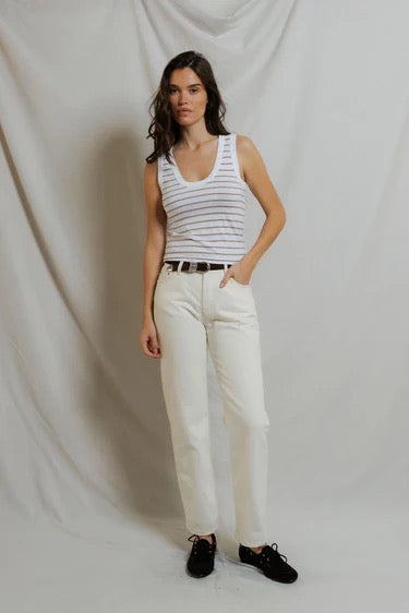 Perfect White Tee - Women - Driftwood/White  Khara Tank Stripe