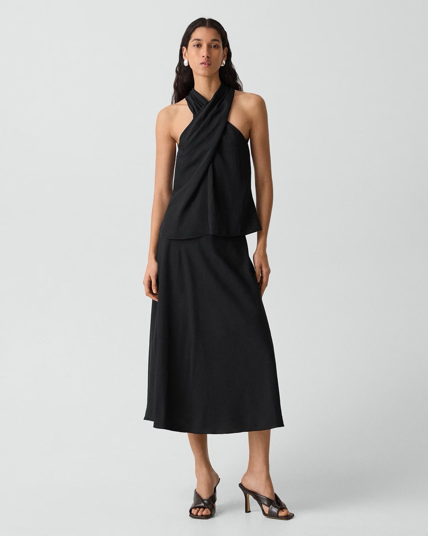 Theory - Women - Black Twisted HalterTop In Washed Twill