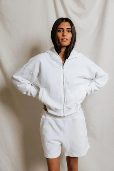 Perfect White Tee - Women - White Sean Crop Zip Hoodie