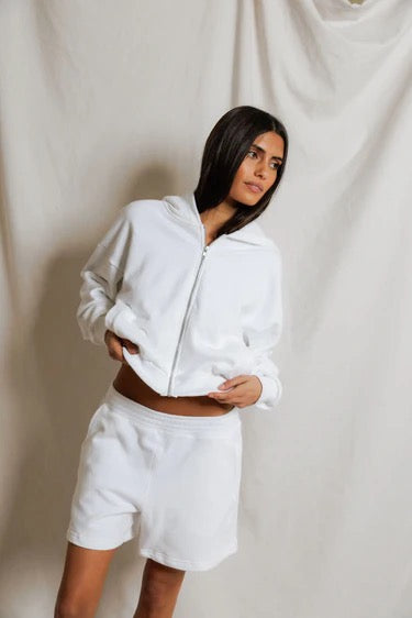 Perfect White Tee - Women - White Sean Crop Zip Hoodie