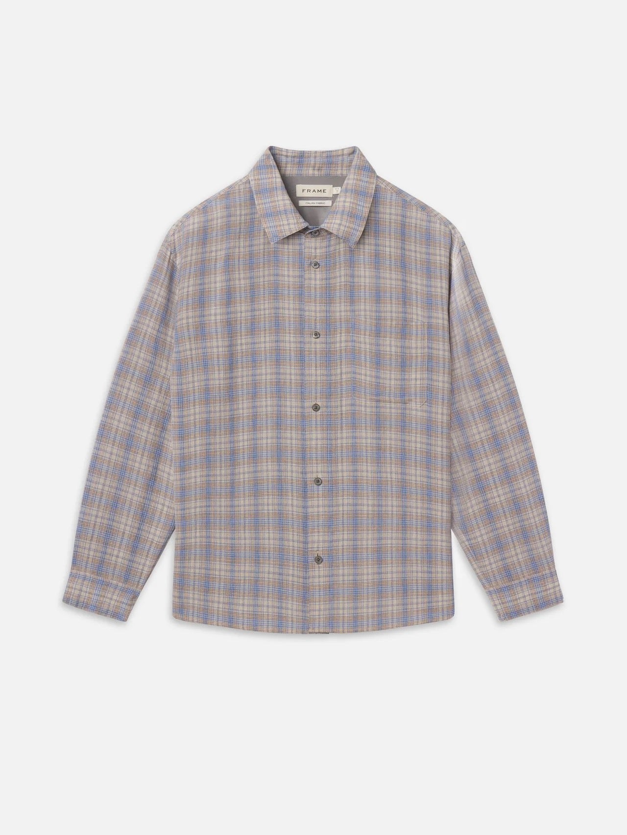 Frame - Men - Cream/Blue Linen Blend Plaid Shirt