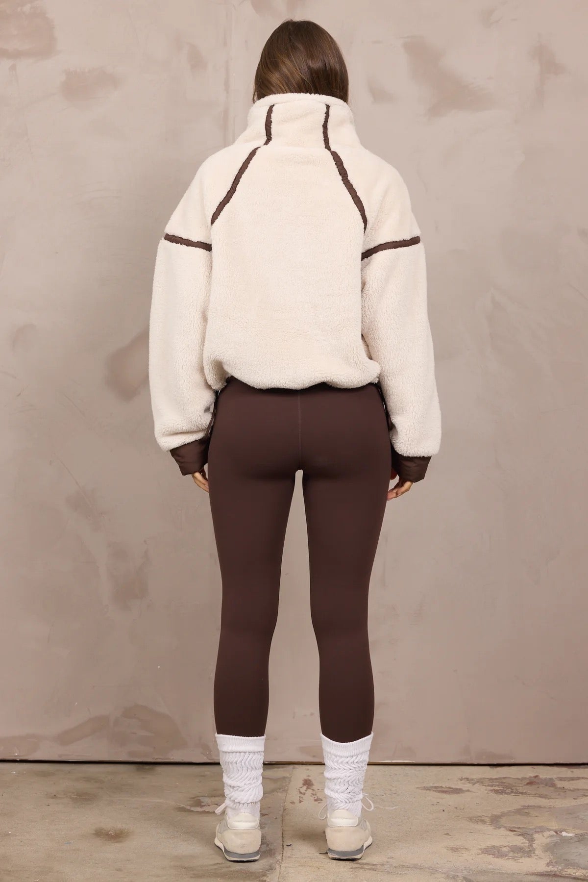 Vintage Havana - Women - Light Beige/Brown Sherpa Quarter Zip w/ Contrast Binding
