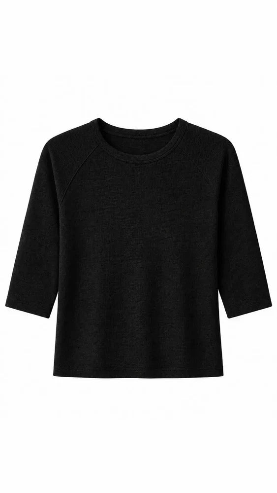Perfect White Tee - Women - Black Amelia Luxe Rib Elbow Sleeve Raglan