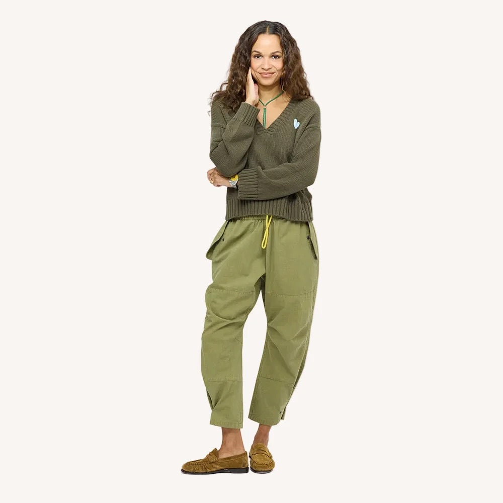 Kerri Rosenthal - Women -  Army Green Saturday V Neck Sweater