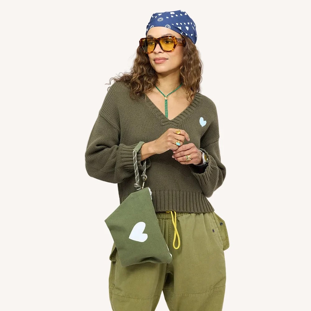 Kerri Rosenthal - Women -  Army Green Saturday V Neck Sweater