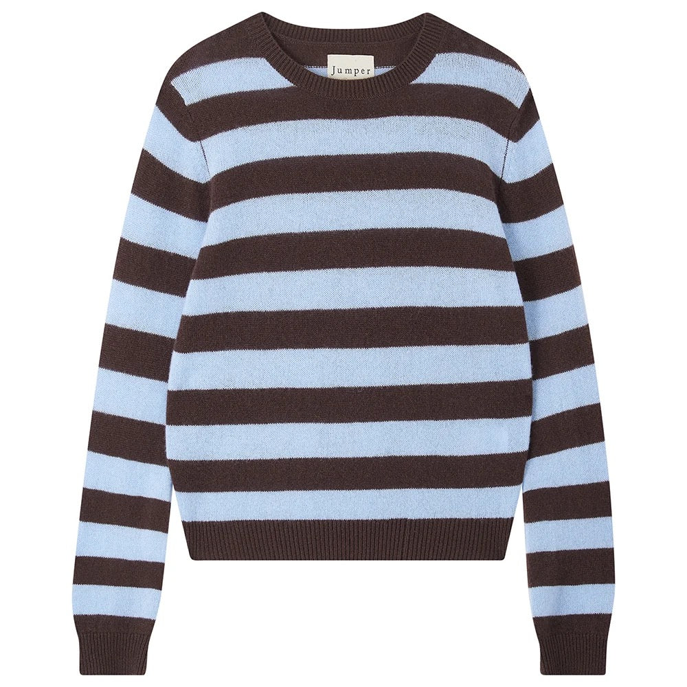 Jumper 1234 - Women - Dark Brown and Blue Stripe Cashmere Crew