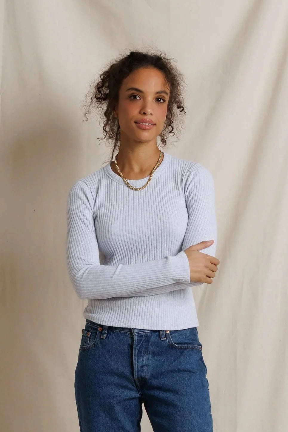 Perfect White Tee - Women - Flora Sweater Rib Crew Neck Long Sleeve