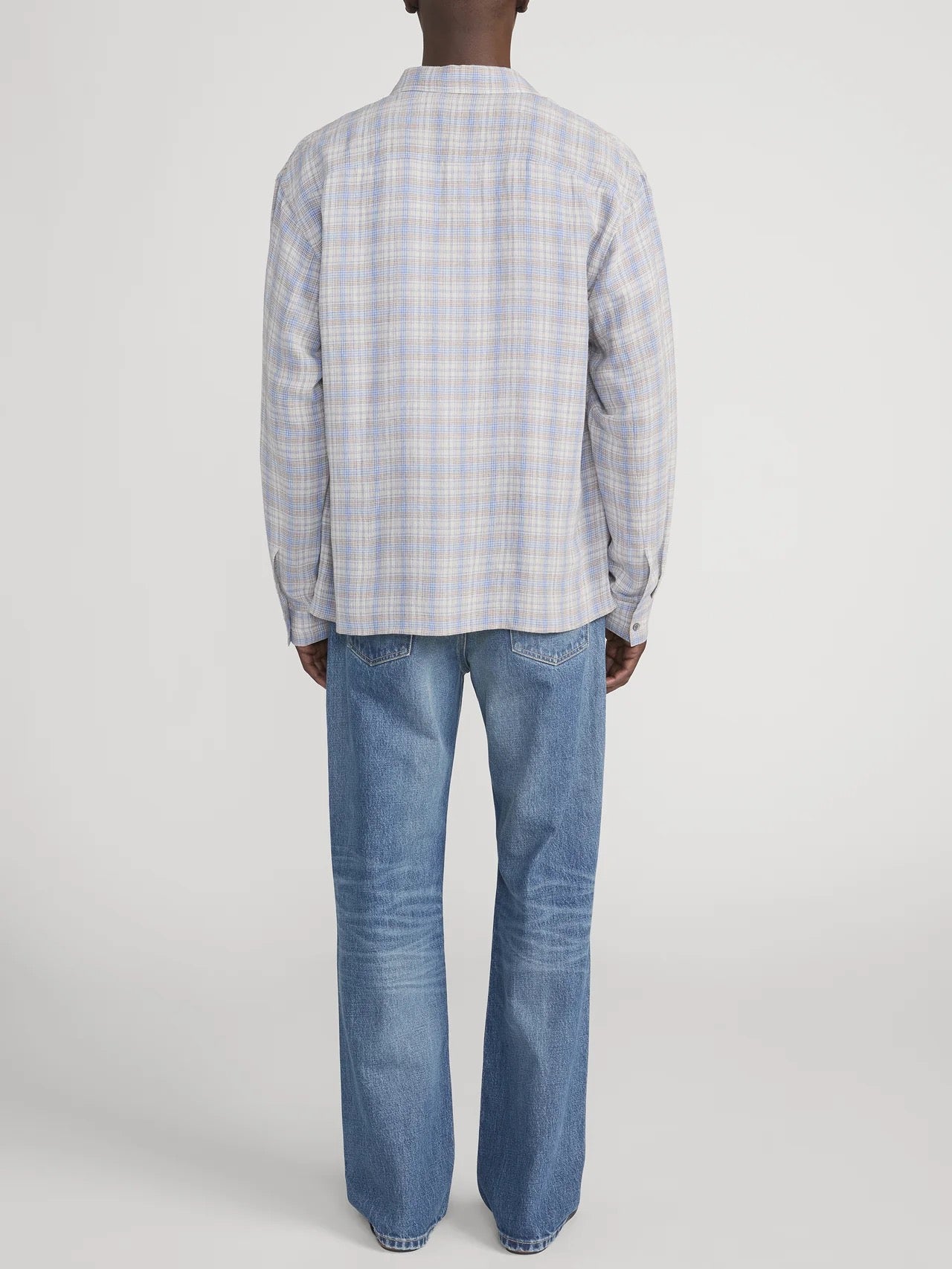 Frame - Men - Cream/Blue Linen Blend Plaid Shirt