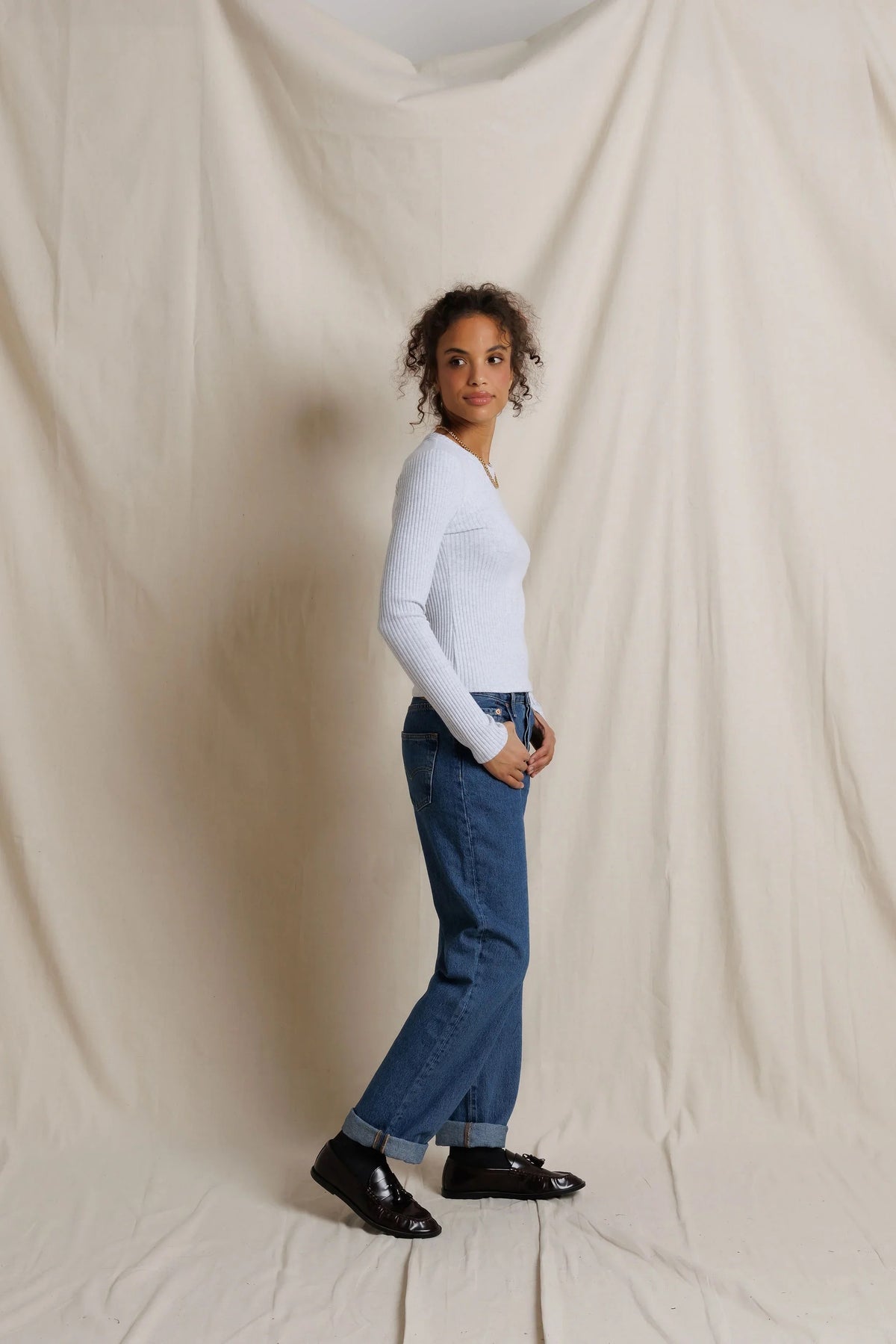 Perfect White Tee - Women - Flora Sweater Rib Crew Neck Long Sleeve