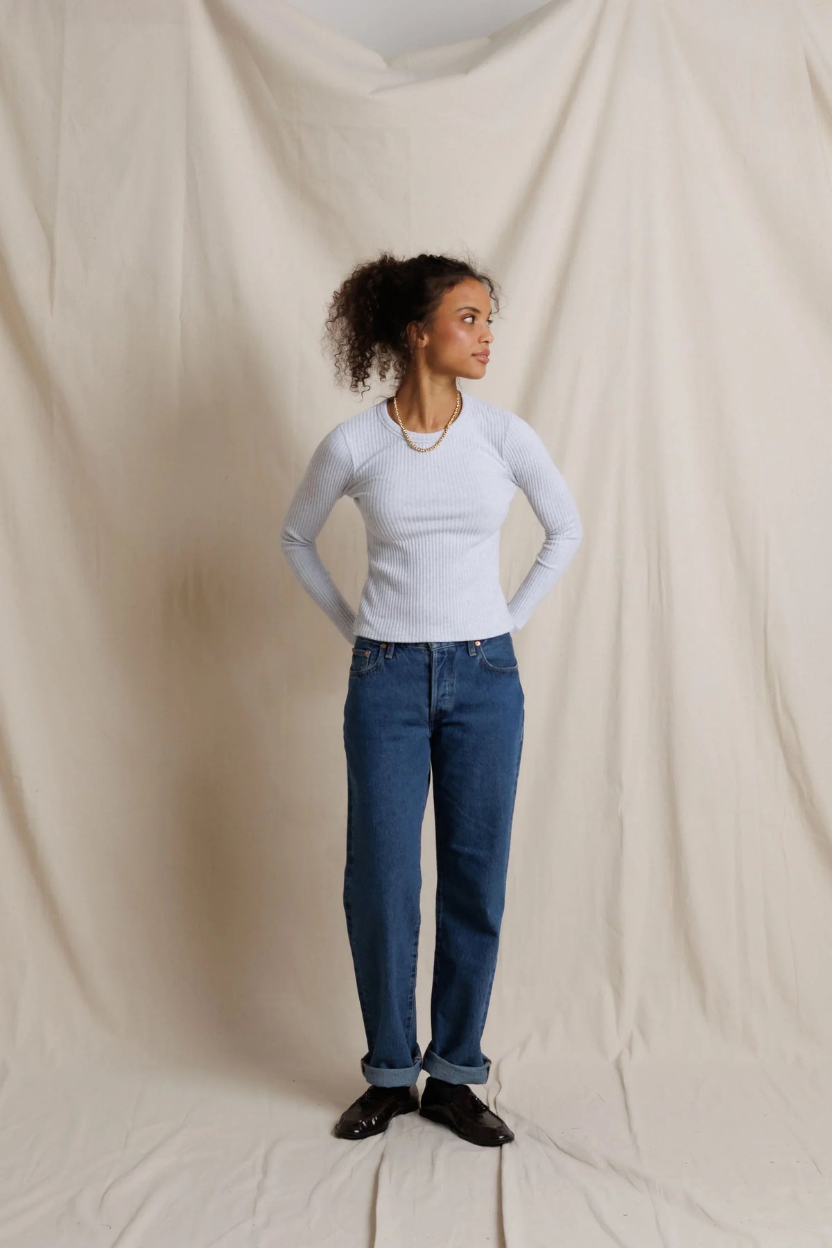 Perfect White Tee - Women - Flora Sweater Rib Crew Neck Long Sleeve