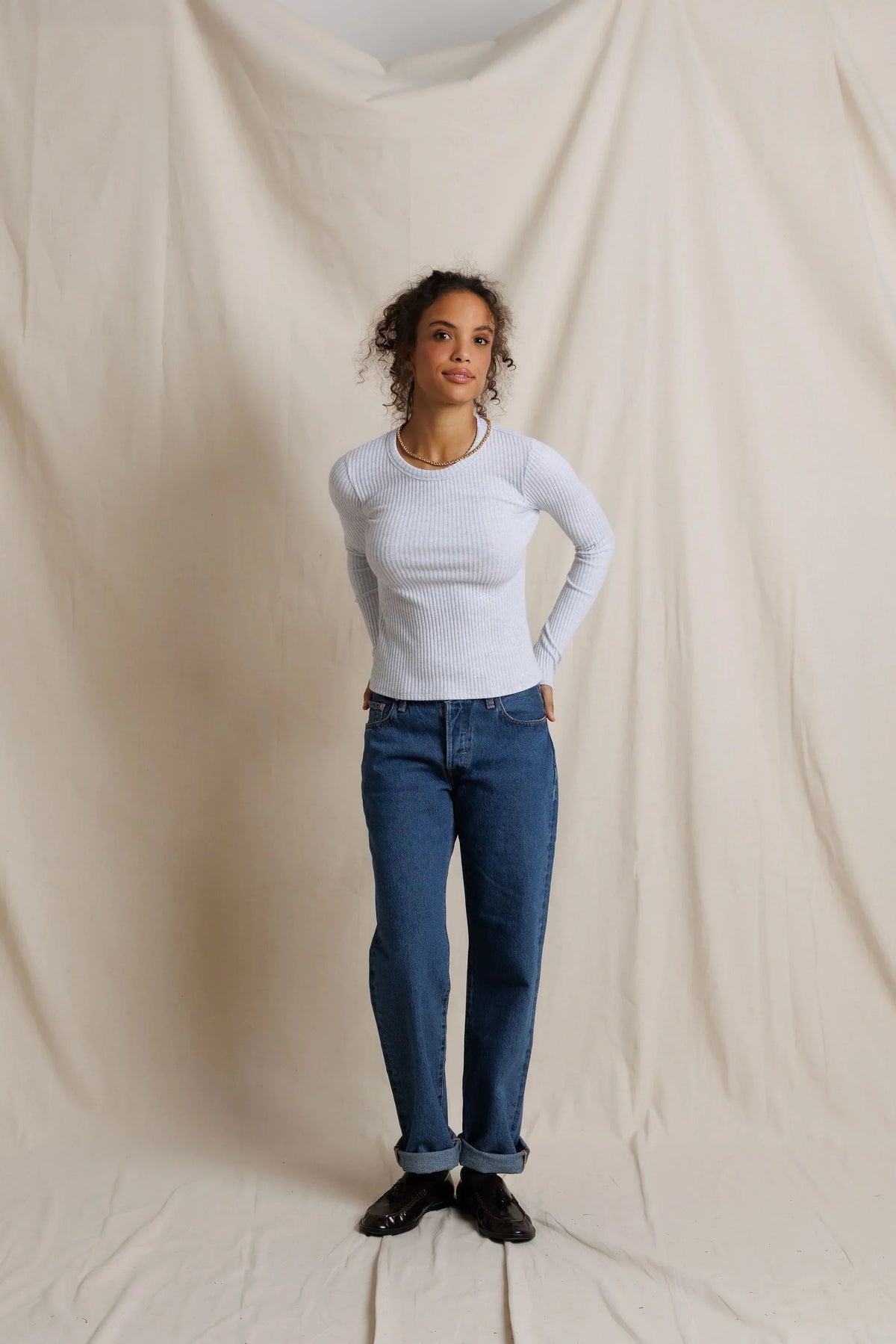 Perfect White Tee - Women - Flora Sweater Rib Crew Neck Long Sleeve