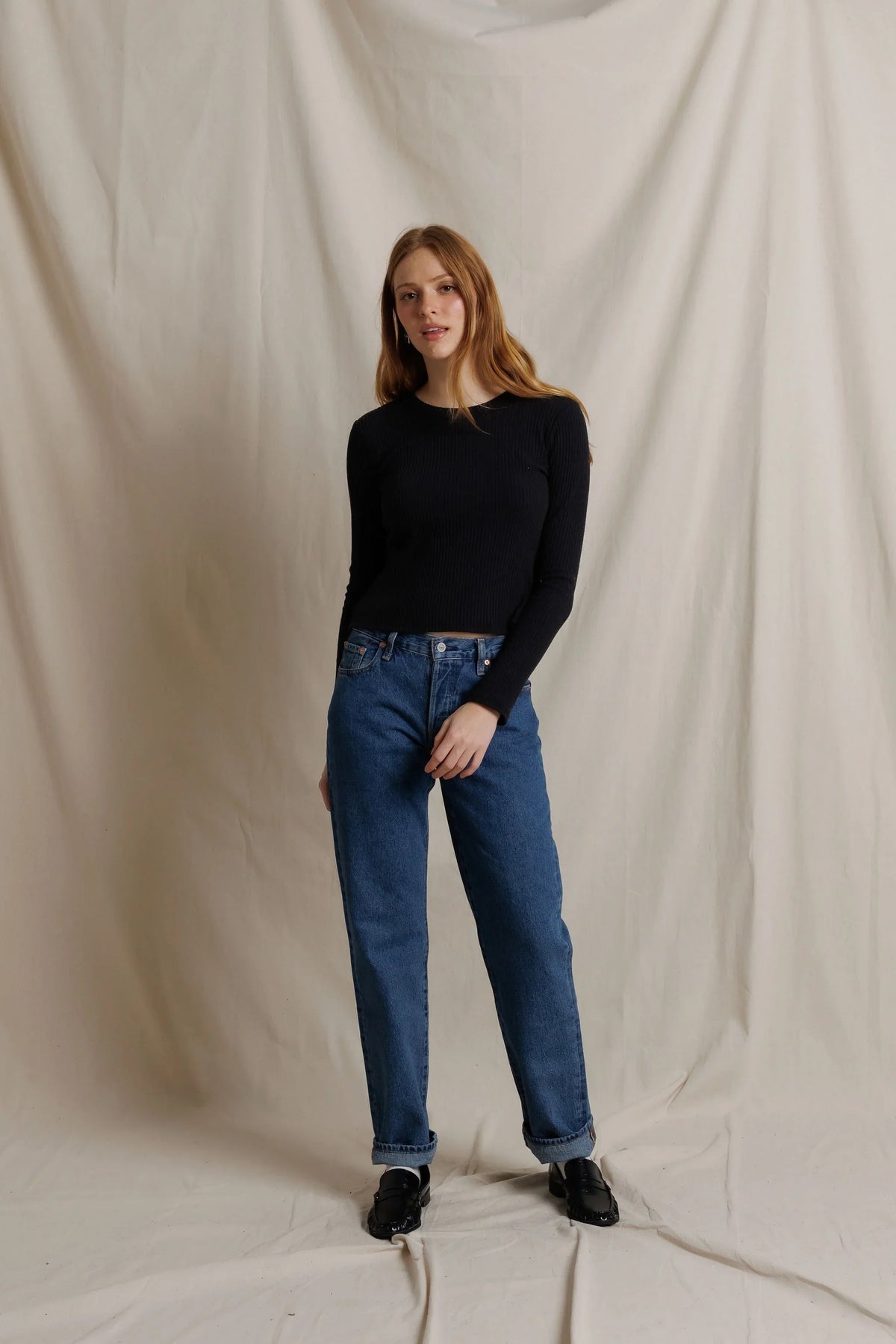 Perfect White Tee - Women - Flora Sweater Rib Crew Neck Long Sleeve