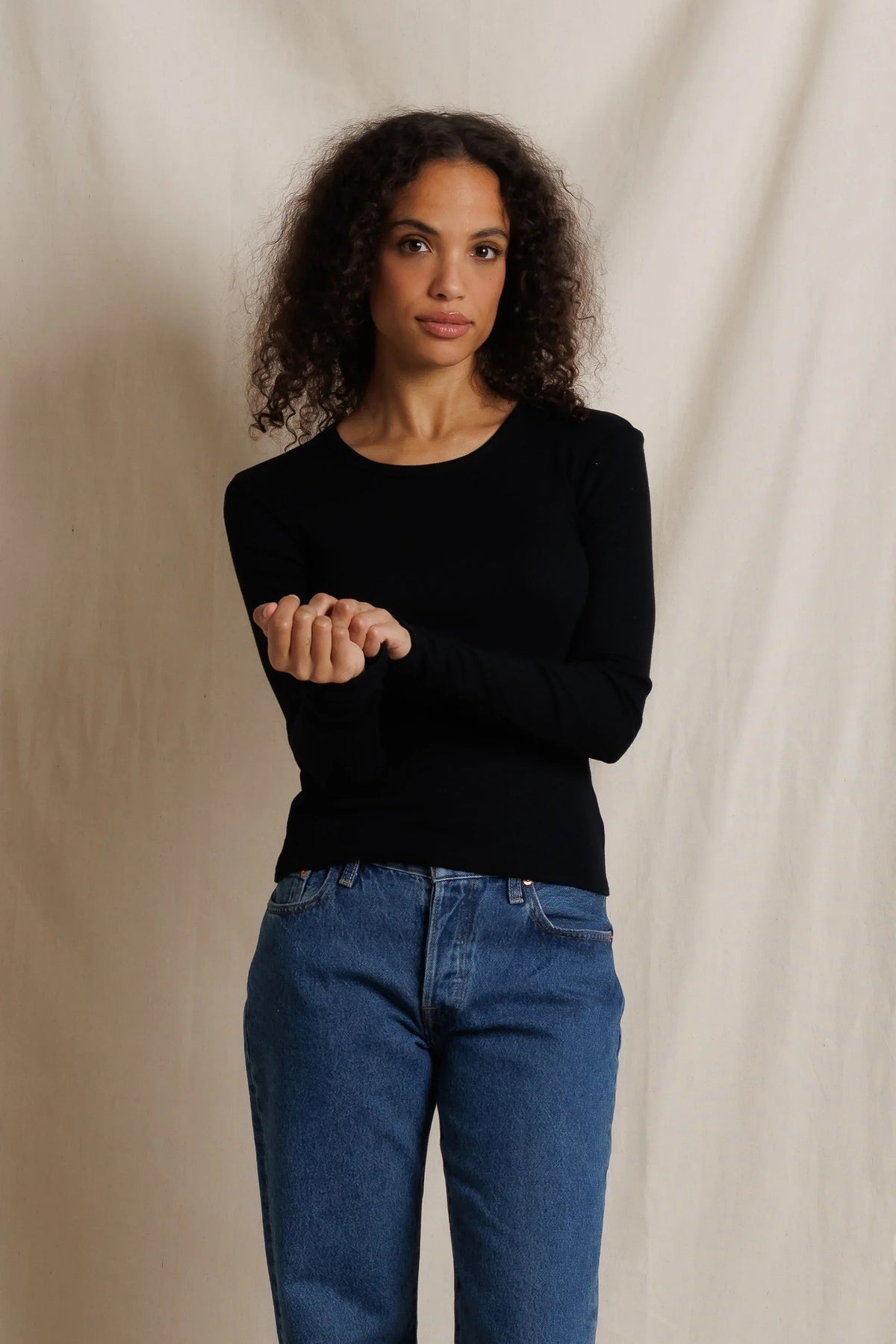Perfect White Tee - Women - Flora Sweater Rib Crew Neck Long Sleeve