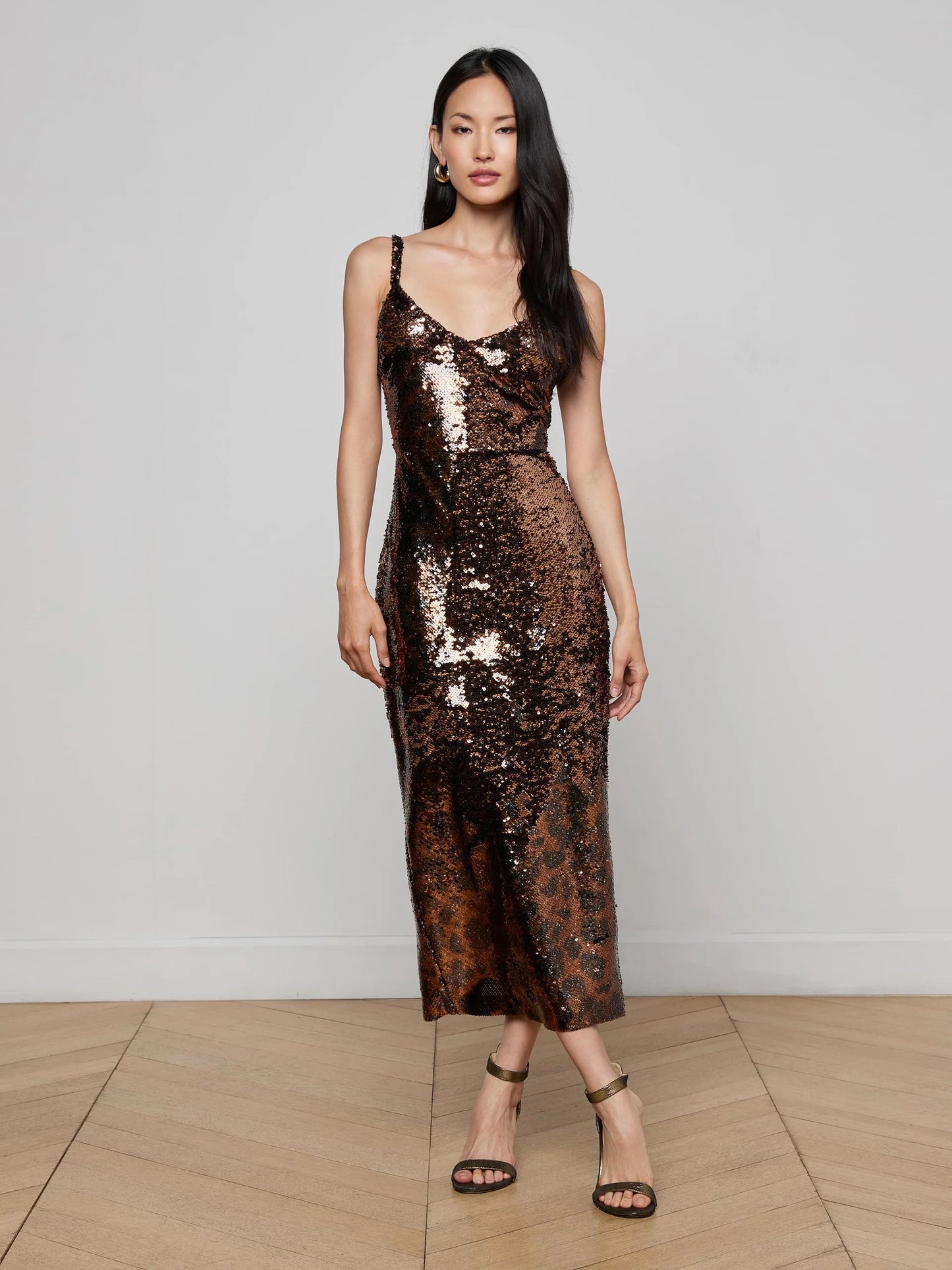 leopard print sequin dress L'AGENCE Noella Sequin Dress In Brown Multi Amur Leopard