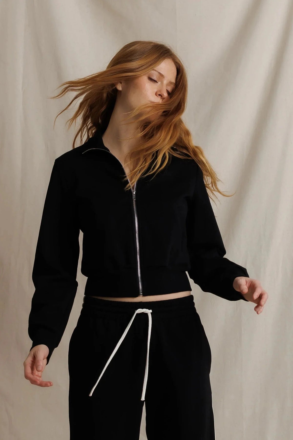Perfect White Tee - Women - Black Milana Track Jacket