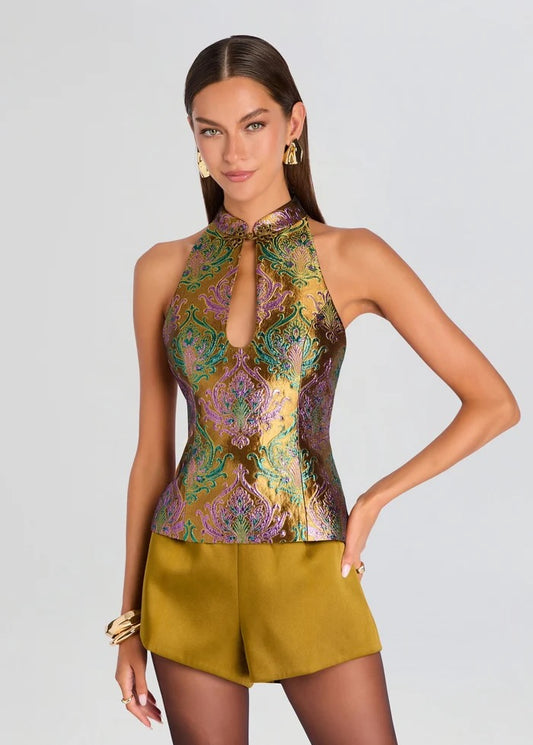 Retrofete - Women - Met Ochre Damask Moreno Brocade Top