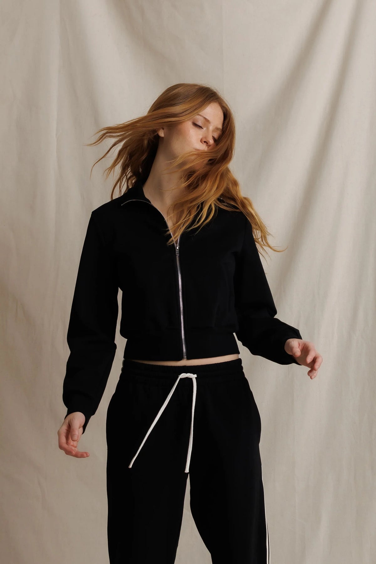 Perfect White Tee - Women - Black Milana Track Jacket