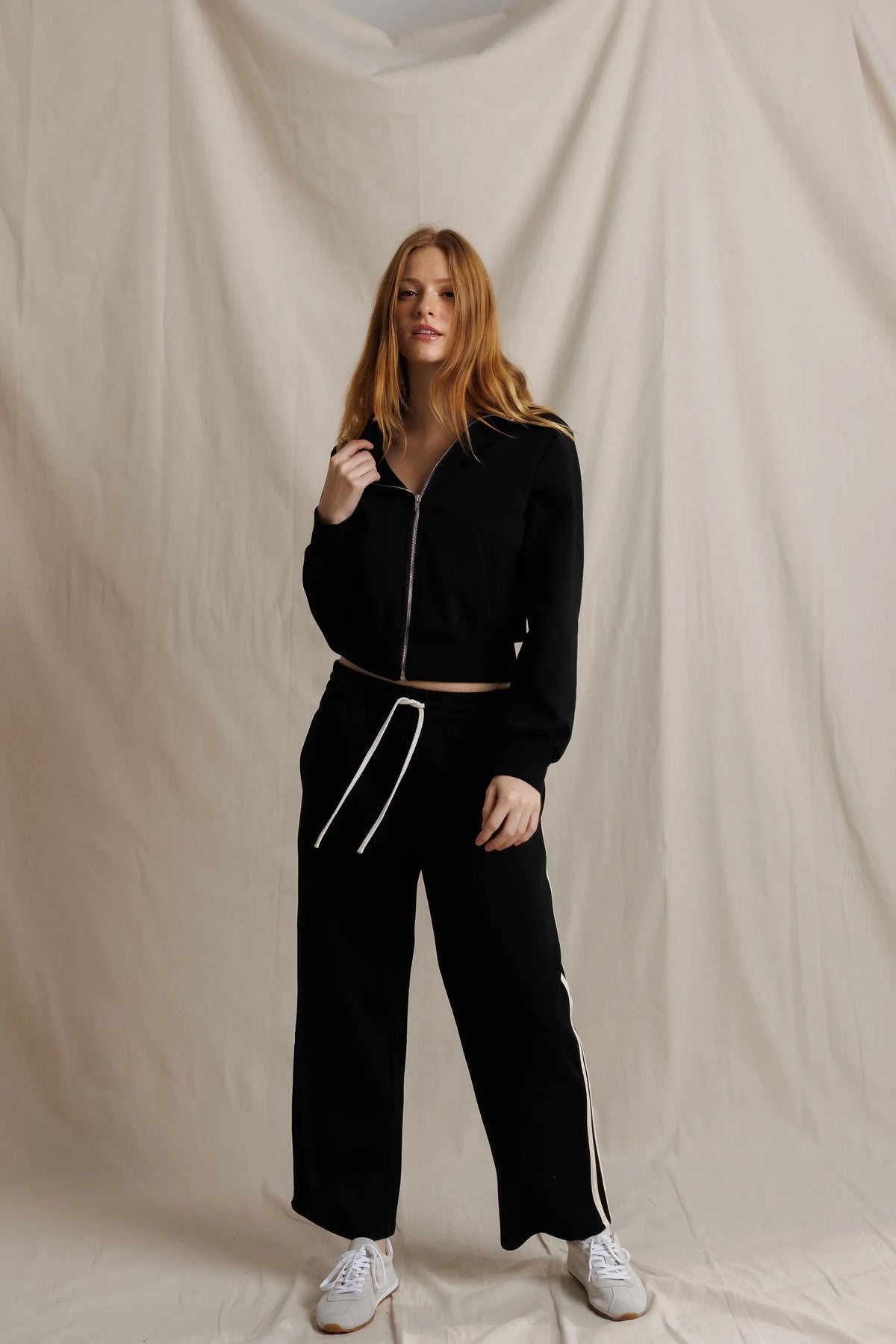 Perfect White Tee - Women - Black Milana Track Jacket