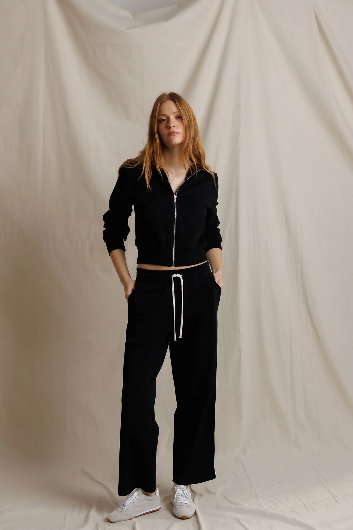 Perfect White Tee - Women - Black Milana Track Jacket