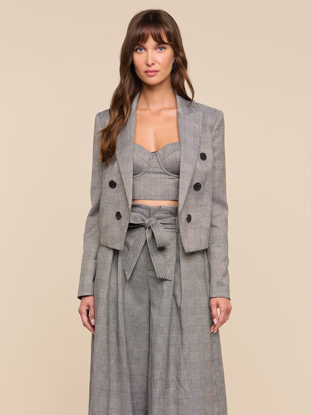 L'AGENCE - Women Beige/Black Lurex Glen Plaid Lila Tweed Blazer