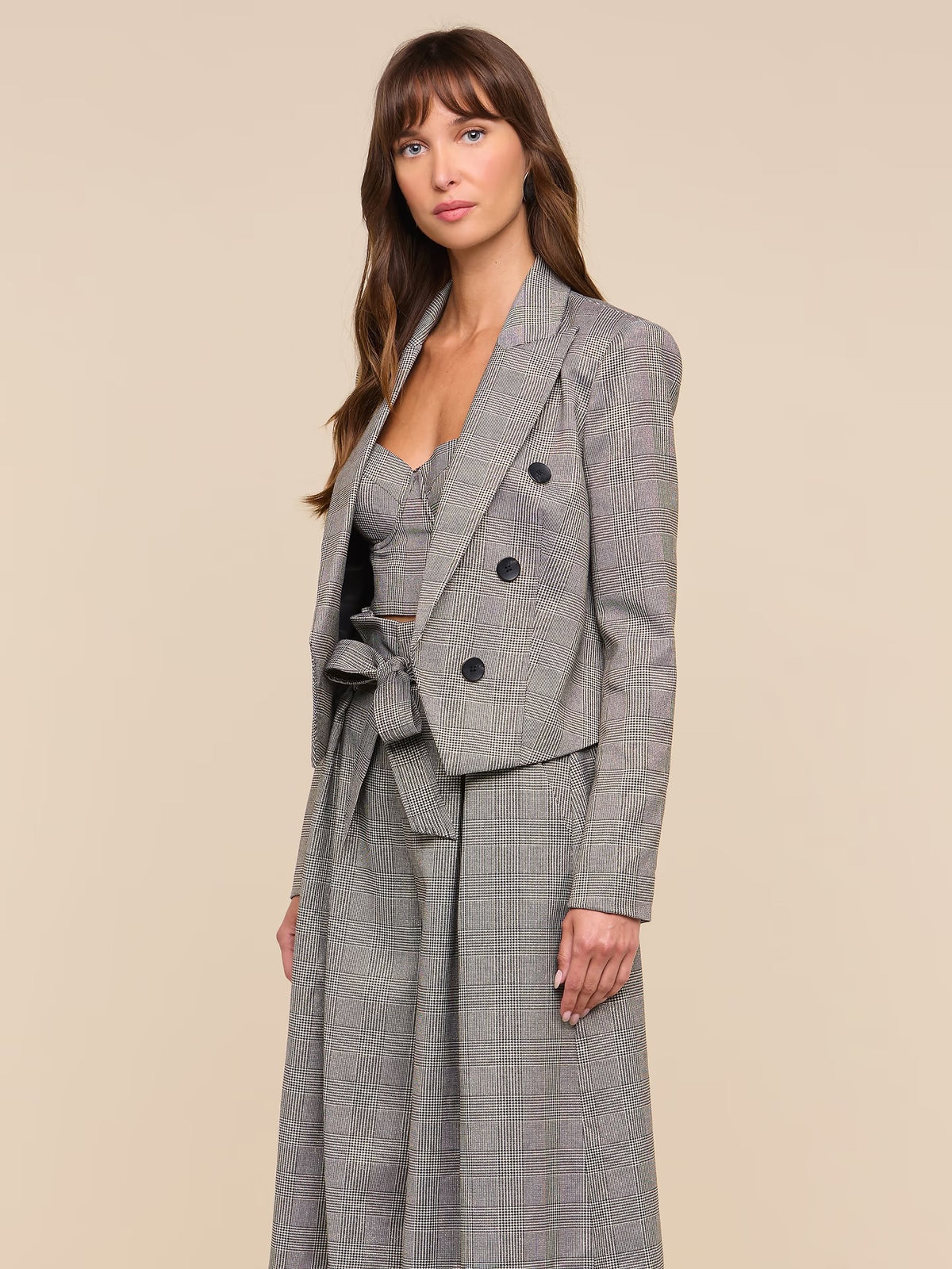 L'AGENCE - Women Beige/Black Lurex Glen Plaid Lila Tweed Blazer
