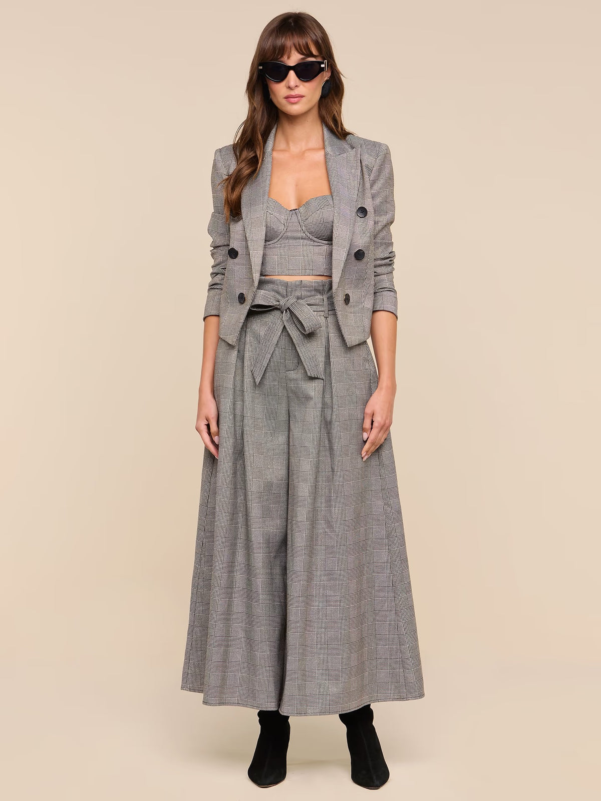 L'AGENCE - Women Beige/Black Lurex Glen Plaid Lila Tweed Blazer