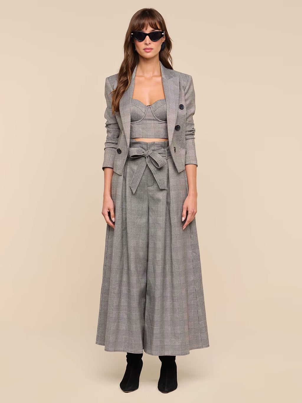 L'AGENCE - Women - Beige/Black Glen Plaid Lurex Lowen Pant