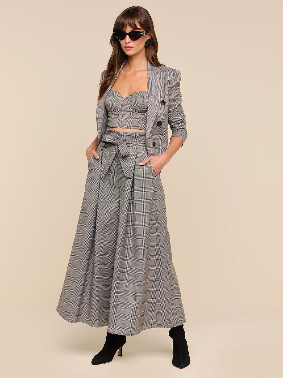 L'AGENCE - Women - Beige/Black Glen Plaid Lurex Lowen Pant