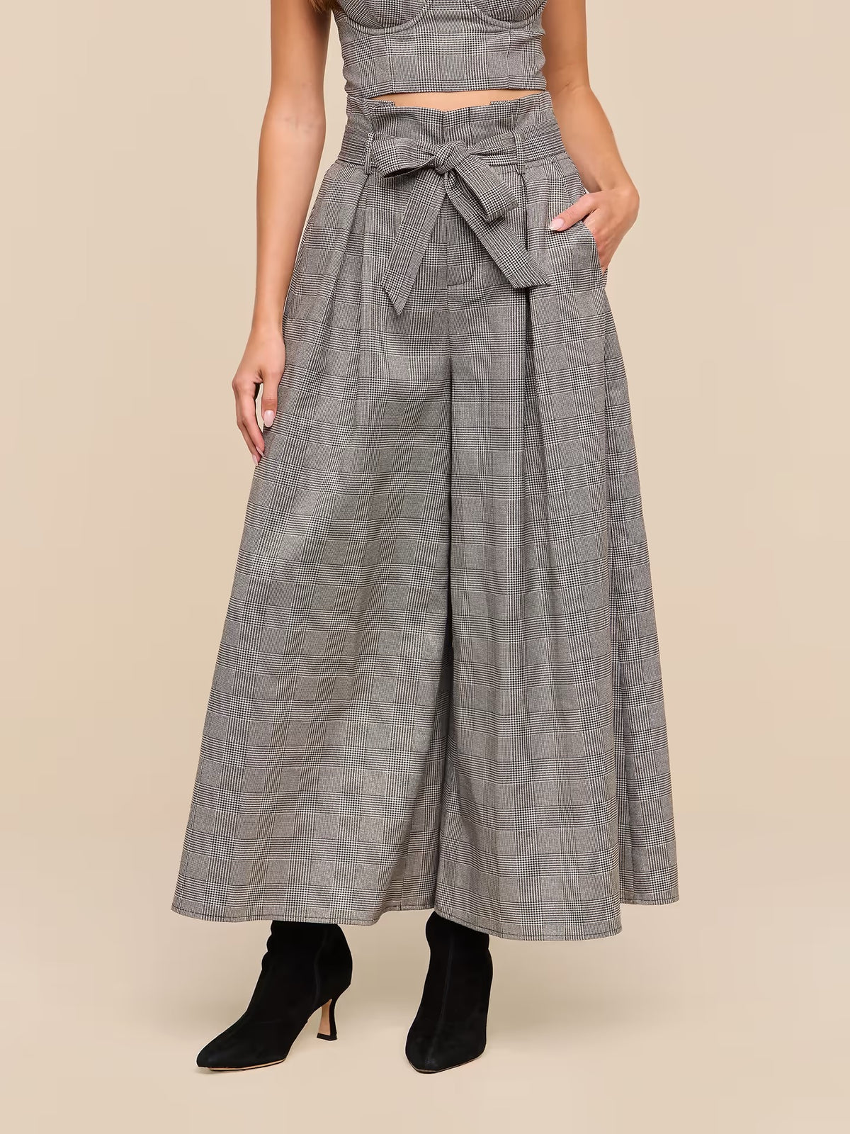 L'AGENCE - Women - Beige/Black Glen Plaid Lurex Lowen Pant