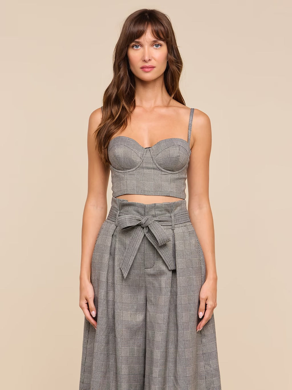 L"AGENCE - Women- Beige/Black Lurex Glen Plaid Sonya Bustier