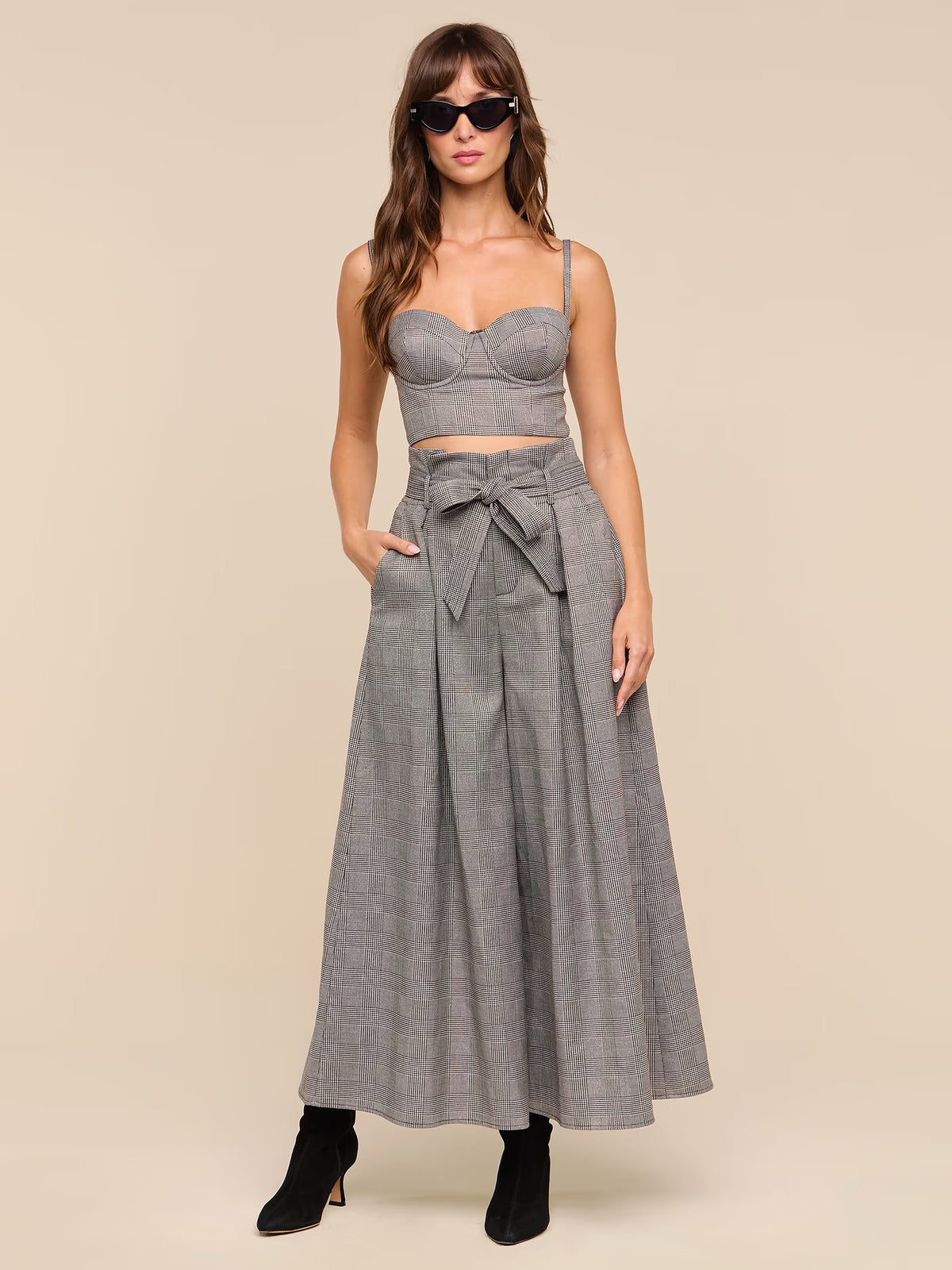 L"AGENCE - Women- Beige/Black Lurex Glen Plaid Sonya Bustier