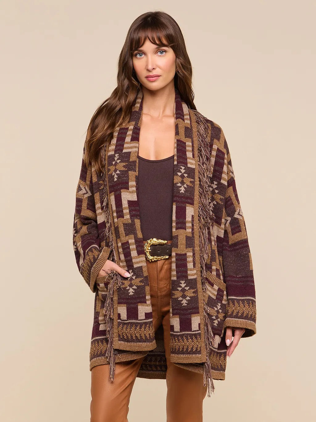 L"AGENCE - Women -  Dark Java/Burgandy Multi Jair Cardigan