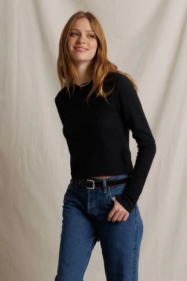 Perfect White Tee - Women -True Black Ivanna Micro Model Rib Long Sleeve Top