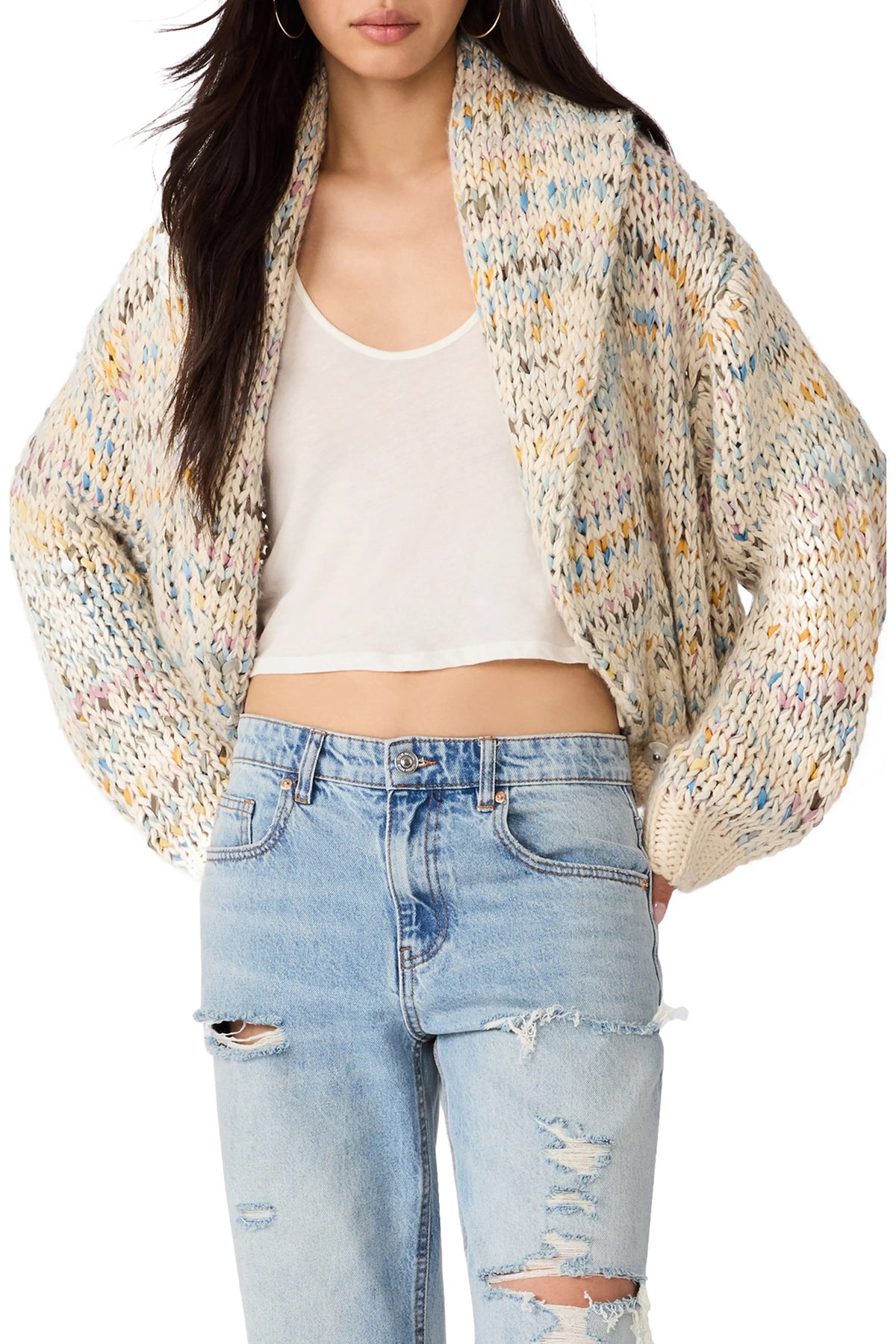 Steve Madden - Women - Multi Enid Mixed Yarn Shawl Collar  Sweater