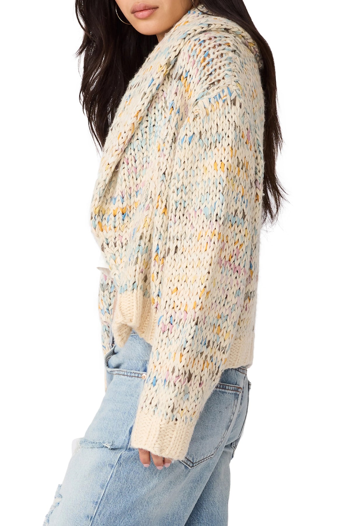 Steve Madden - Women - Multi Enid Mixed Yarn Shawl Collar  Sweater