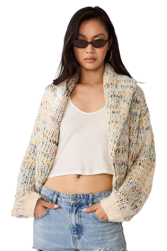 Steve Madden - Women - Multi Enid Mixed Yarn Shawl Collar  Sweater