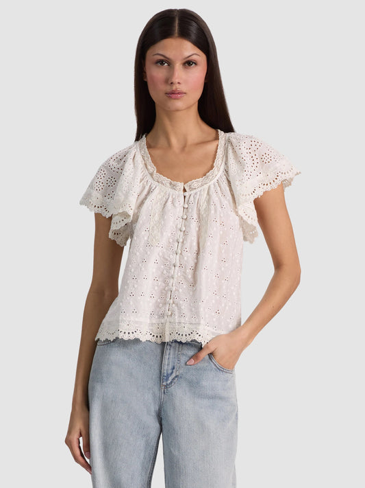 Alice + Olivia - Women -Off White Odette Embroidered Flutter Sleeve Top
