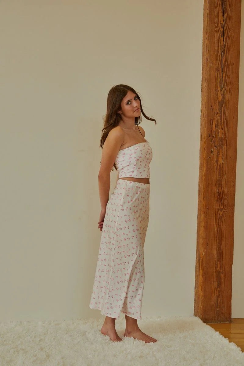 Theme NYC  - Junior- White Alexa  Pastel Pink Ditsy Tube Top
