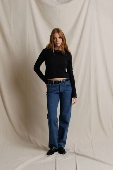 Perfect White Tee - Women -True Black Ivanna Micro Model Rib Long Sleeve Top