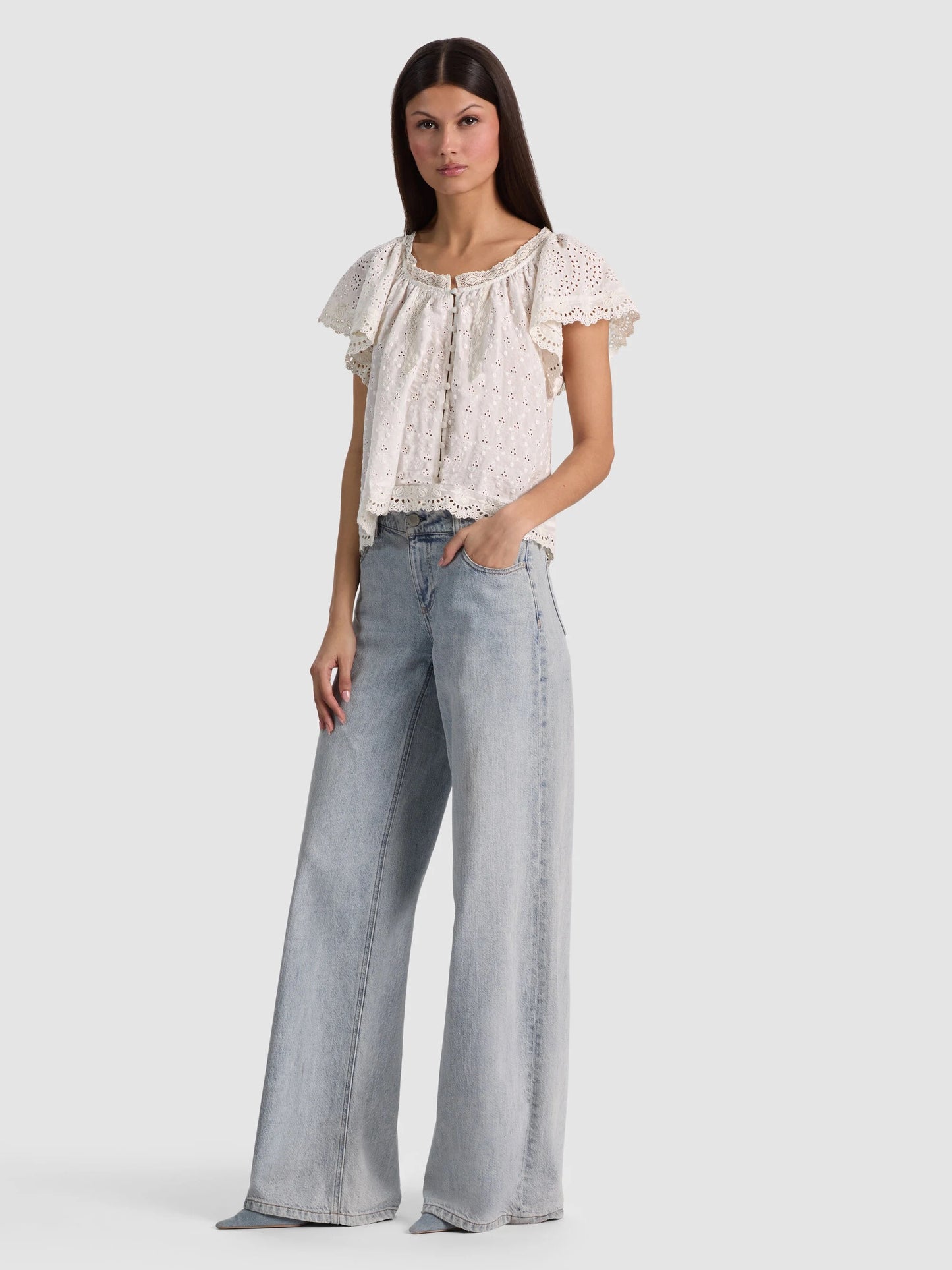 Alice + Olivia - Women -Off White Odette Embroidered Flutter Sleeve Top