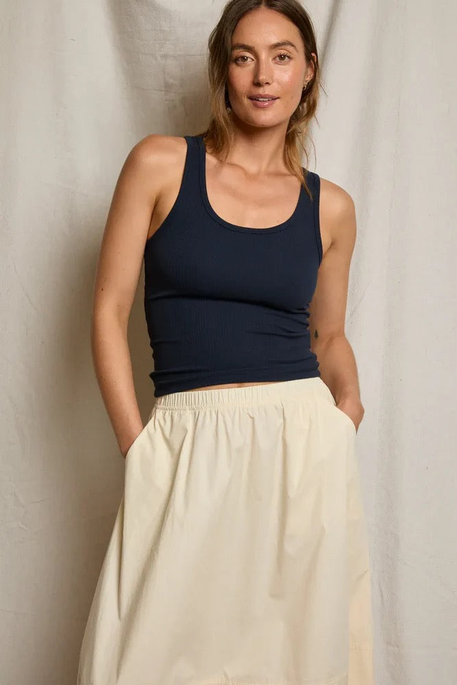 Perfect White Tee - Women - White/Navy London Rib Tank